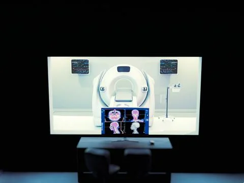 The CT scan room features a 3D rendering  CT scanner, used for high-resolut.. Stock Illustration