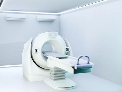 The CT scan room features a 3D rendering  CT scanner, used for high-resolut.. Stock Illustration