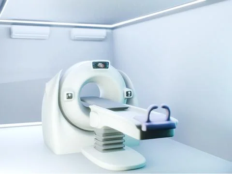 The CT scan room features a 3D rendering  CT scanner, used for high-resolut.. Stock Illustration