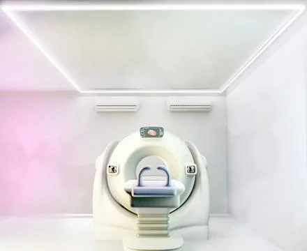 The CT scan room features a 3D rendering  CT scanner, used for high-resolut.. Stock Illustration