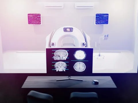 The CT scan room features a 3D rendering  CT scanner, used for high-resolut.. Stock-Illustration