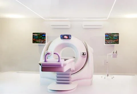 The CT scan room features a 3D rendering  CT scanner, used for high-resolut.. Stock Illustration