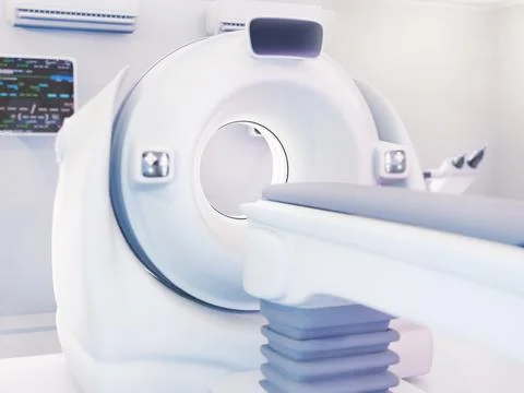 The CT scan room features a 3D rendering  CT scanner, used for high-resolut.. Stock Illustration