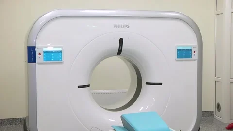 CT scanner. Medical examination using a modern CT scanner in a modern hospital. Stock Footage 318799552