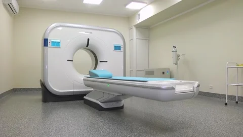 CT scanner. Medical examination using a modern CT scanner in a modern hospital. Stock Footage 318799566