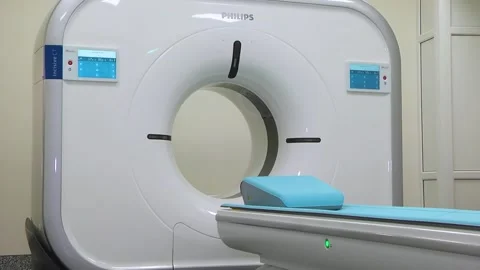 CT scanner. Medical examination using a modern CT scanner in a modern hospital. Stock Footage 318799567
