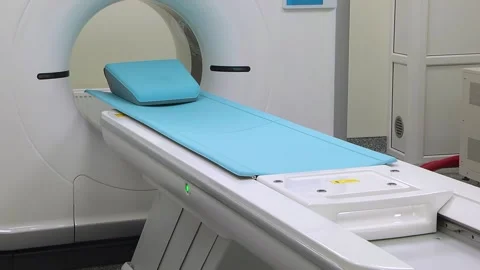 CT scanner. Medical examination using a modern CT scanner in a modern hospital. Stock Footage 318799589