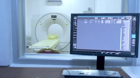 CT Scanner Viewed Through a Window Stock Footage 333204579