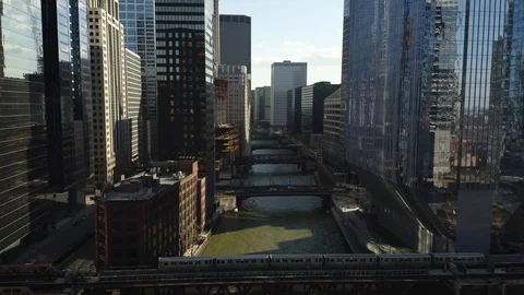 CTA Crossing into the Loop on St. Patrick's Day - Green River Stock Footage 104784694