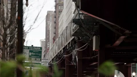 CTA Subway train passing on Elevated Track in the Loop of Chicago Stock Footage 147980051
