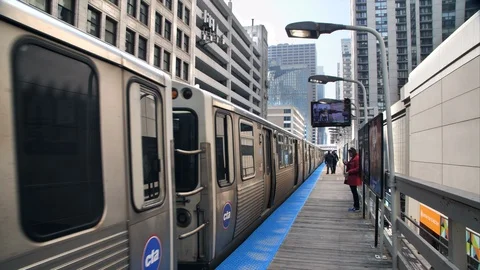 CTA train approaching to the Kimball Station in Chicago Downtown  Stock Footage 111329015