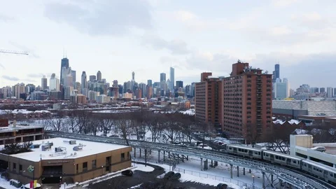 CTA Train in Winter - 4k Stock Footage 104771052