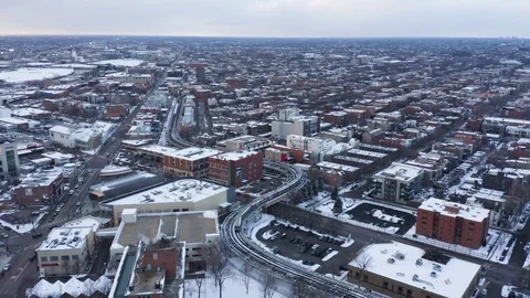 CTA Train in Winter - 4k Stock Footage 104771072