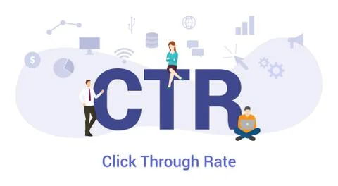 Ctr click through rate concept with big word or text and team people with mod Stock Illustration