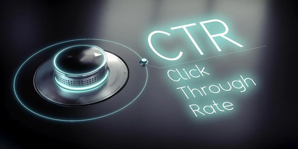 CTR, Click-through Rate - rotary knob and glowing word - 3D illustration Stock Illustration