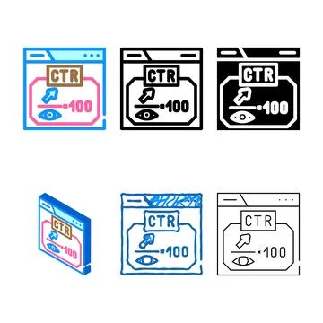 Ctr set click through rate seo color icon vector Stock Illustration