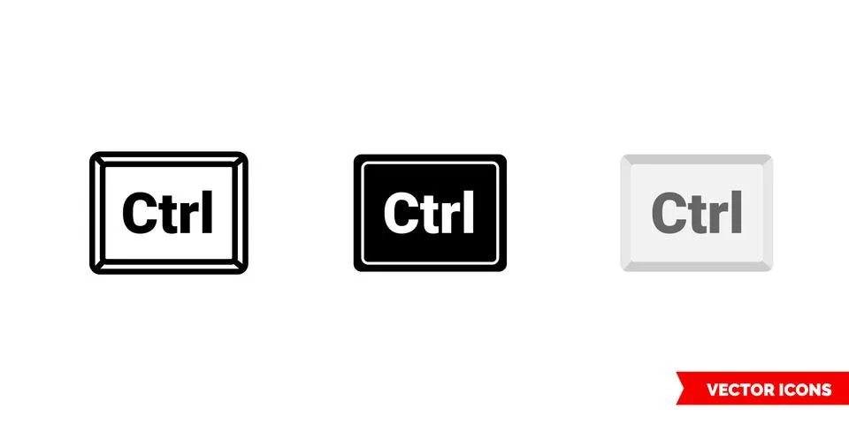 Ctrl button icon of 3 types color, black and white, outline. Isolated vector 스톡 일러스트