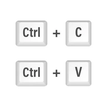 Ctrl C and Ctrl V computer keyboard buttons. Desktop interface. Web icon. Vec Illustrazione stock
