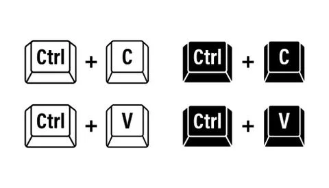 Ctrl C and Ctrl V computer keyboard buttons. Desktop interface. Web icon. Vec Stock Illustration