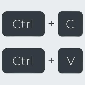 Ctrl C and Ctrl V computer keyboard buttons. Desktop interface. Web icon Stock Illustration