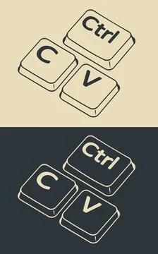 Ctrl c and ctrl v keys stylized illustrations Stock Illustration