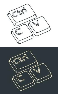 Ctrl c and ctrl v keys stylized ironic illustrations Stock Illustration