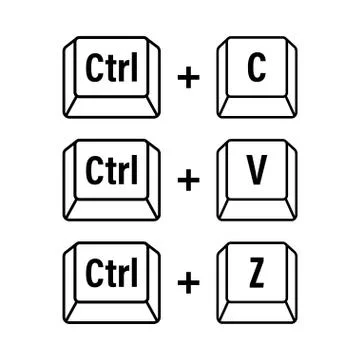 Ctrl C, Ctrl V and Ctrl Z computer keyboard buttons. Desktop interface. Web i Illustrazione stock