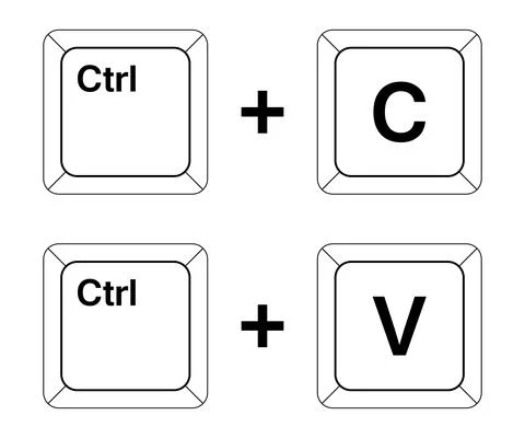 Ctrl C, Ctrl V keys on the keyboard, copy and paste the key combination. Inse Illustrazione stock