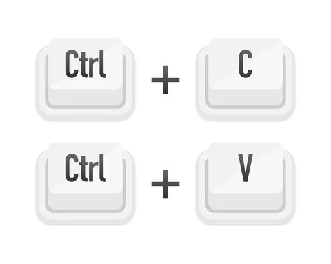 Ctrl plus C and Ctrl plus V white 3D button on white background. Computers pa Illustrazione stock