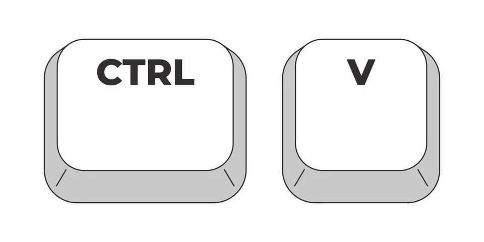 Ctrl V letter grayscale keyboard hotkey Stock Illustration