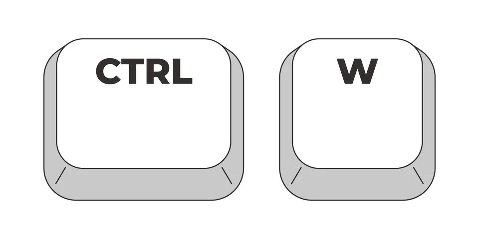 Ctrl W letter grayscale keyboard hotkey Stock Illustration