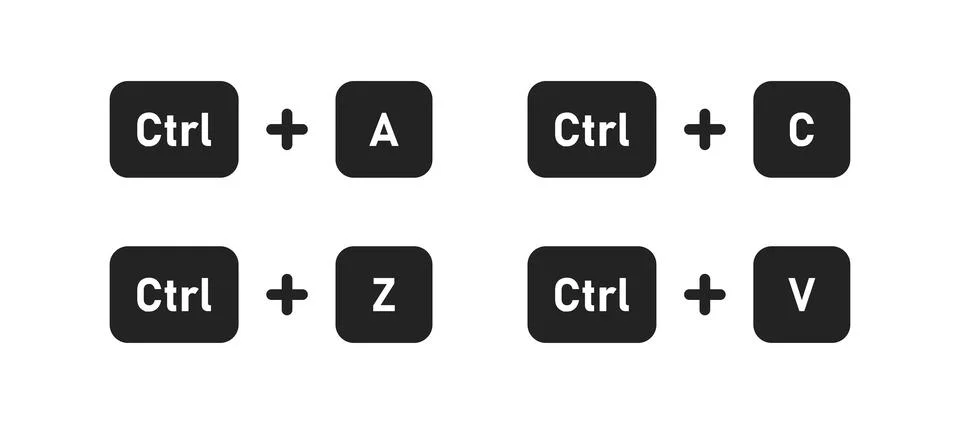 Ctrl z, c, a, v button. Keyboard icon. Copy and past concept symbol in vect.. Illustrazione stock