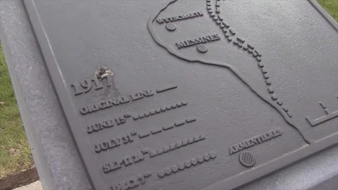 CU 1917 Map Ypres Salient Plaque at Messines Peace Park in Belgium Stock-Footage 112329841