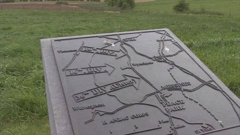 CU Battle of Messines Plaque Map at Messines Peace Park in Belgium Stock-Footage 112331832