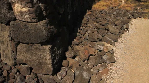 CU bottom corner of heiau TILT up to reveal full wall Stock Footage 5801887
