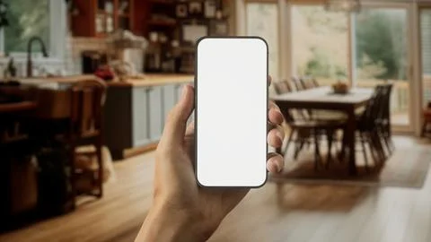CU Caucasian man using his phone at home 스톡 사진