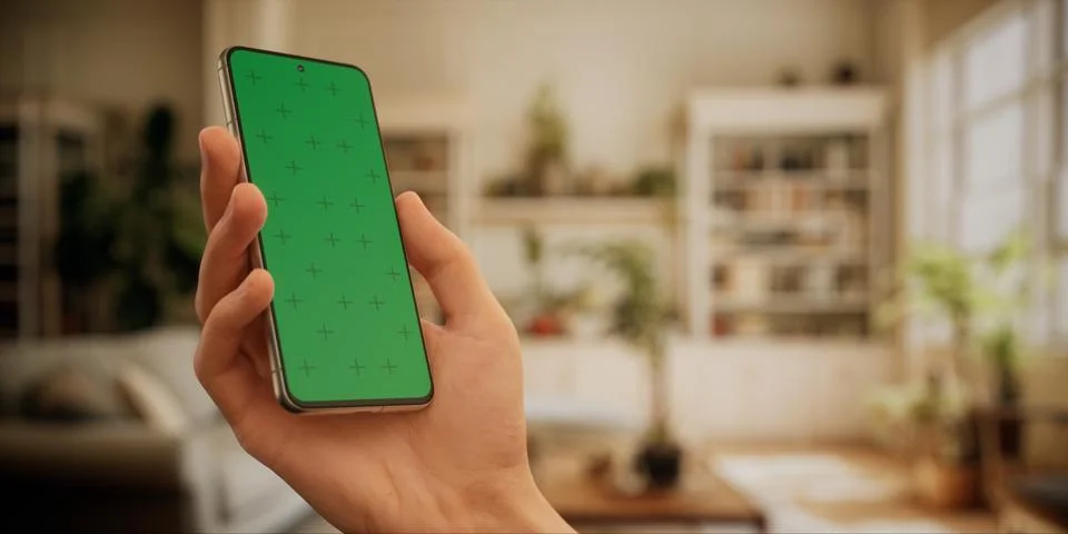 CU Caucasian man using his phone at home Stock Photos