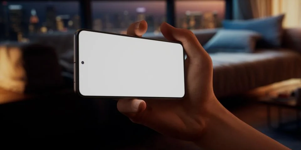 CU Caucasian man using his phone at home, daytime shot Foto stock