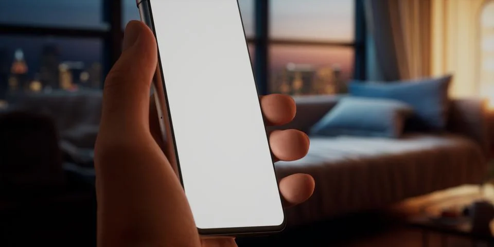 CU Caucasian man using his phone at home, daytime shot Stock Photos