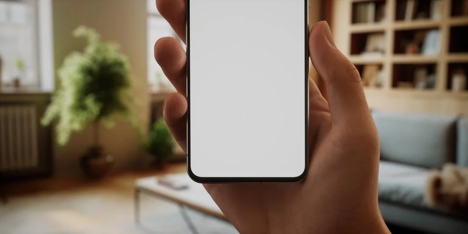 CU Caucasian man using his phone at home, daytime shot 스톡 사진