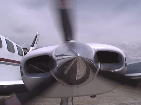 C/u Cessna propeller begins turning Stock Footage 86753047