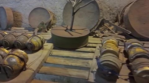 Cu Chi Tunnels, Ho Chi Minh City, Vietnam - Artillery shells on display Stock Footage 335050543