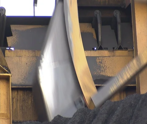 CU coal being dredged from pile outside Shenhua Sanhe power station Stock Footage 86746767