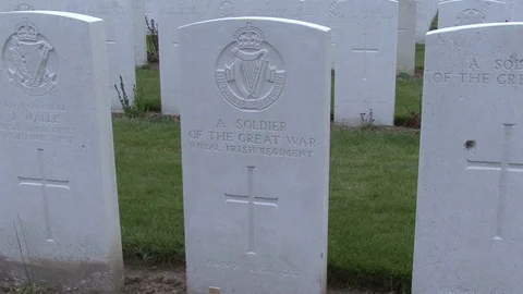 CU Commonwealth Graves at Tyne Cot Cemetery in Ypres, Belgium Stock Footage 98401929