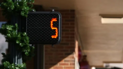 CU of Crosswalk Counting Down from Six HD Video Stock Footage 92482694