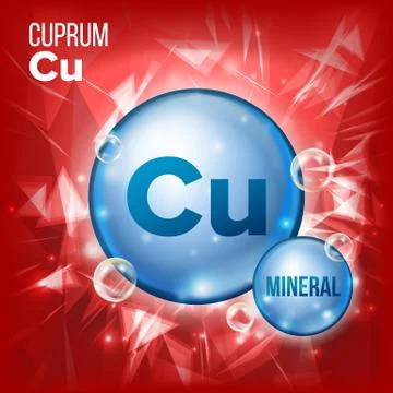 Cu Cuprum Vector. Mineral Blue Pill Icon. Vitamin Capsule Pill Icon. Substance Stock Illustration