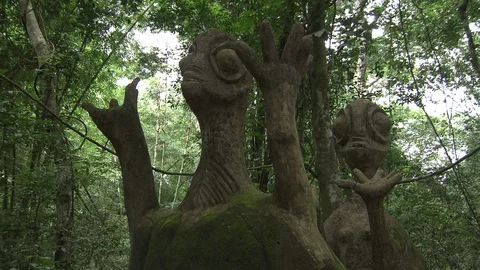 CU Deity sculpture in the Sacred Grove. Stock Footage 86761275