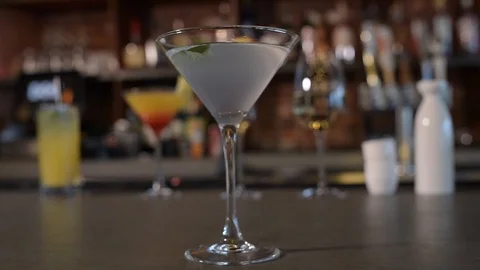 CU of drink on bar Stock Footage