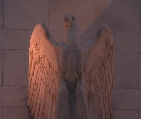 CU eagle sculpture on building exterior in golden sunlight. Stock Footage 86749785
