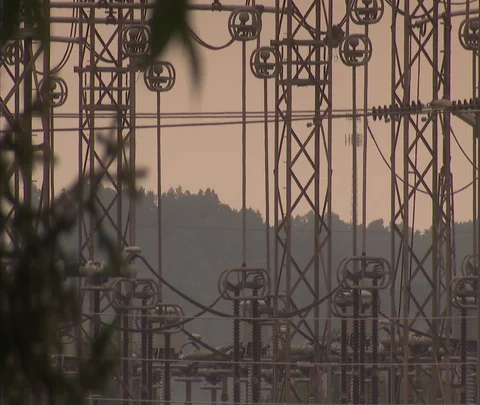 CU electrical power plant lines Stock Footage 86694742